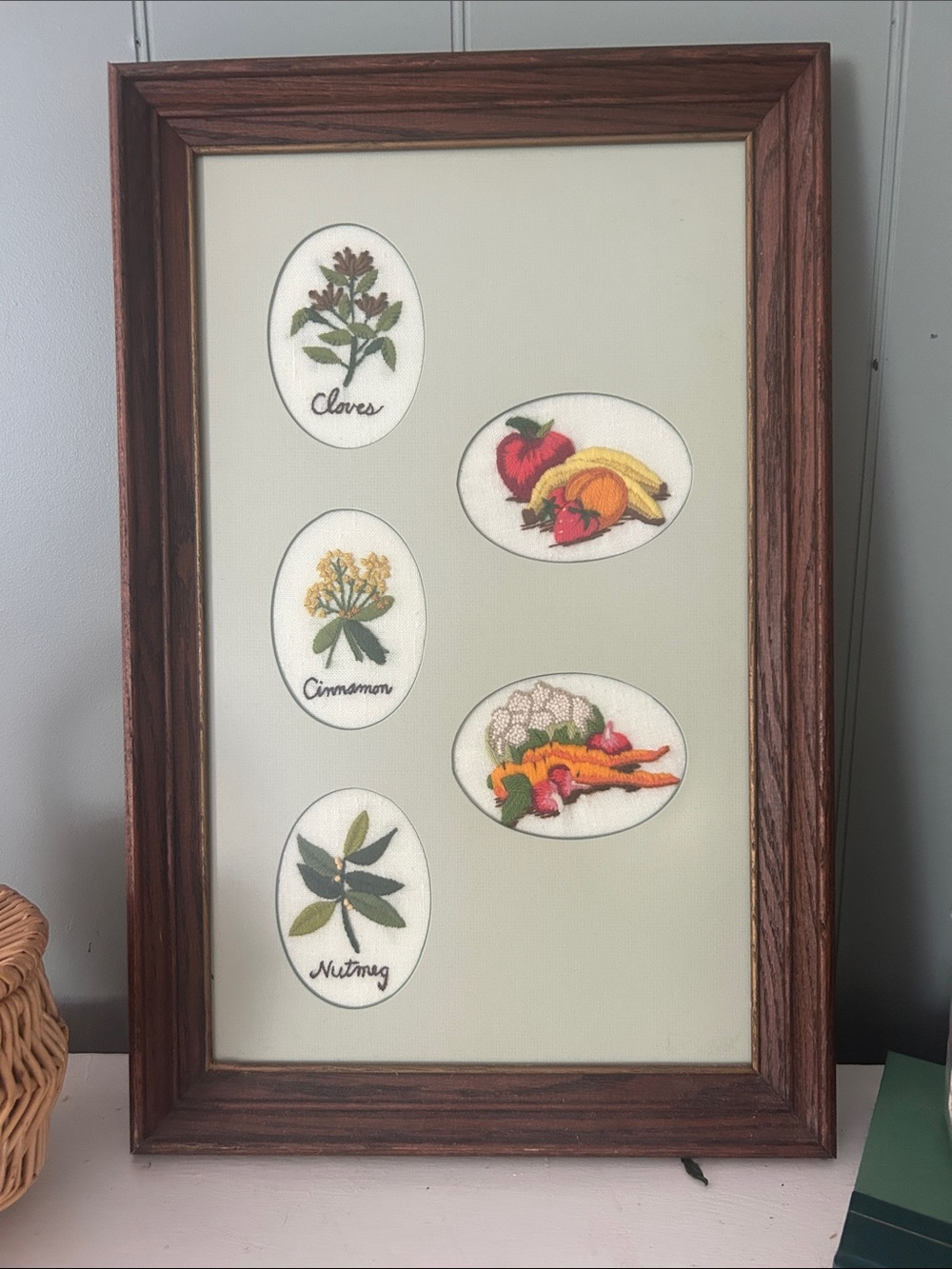 Vintage 70s vegetable embroidered kitchen art